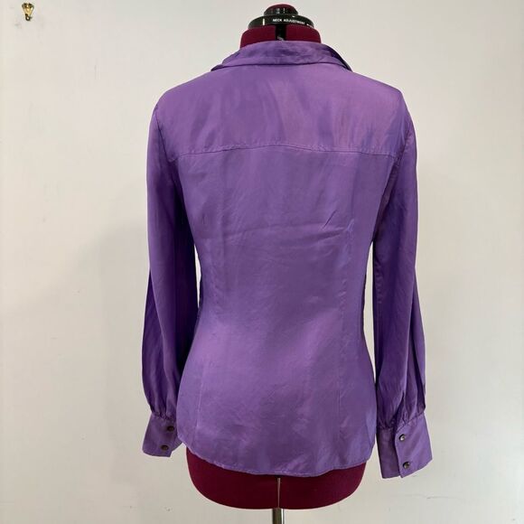 Jones NY Silk Satin Purple Bow Flutter Silk Blouse Fall Long-Sleeved sz 4 - Picture 5 of 13